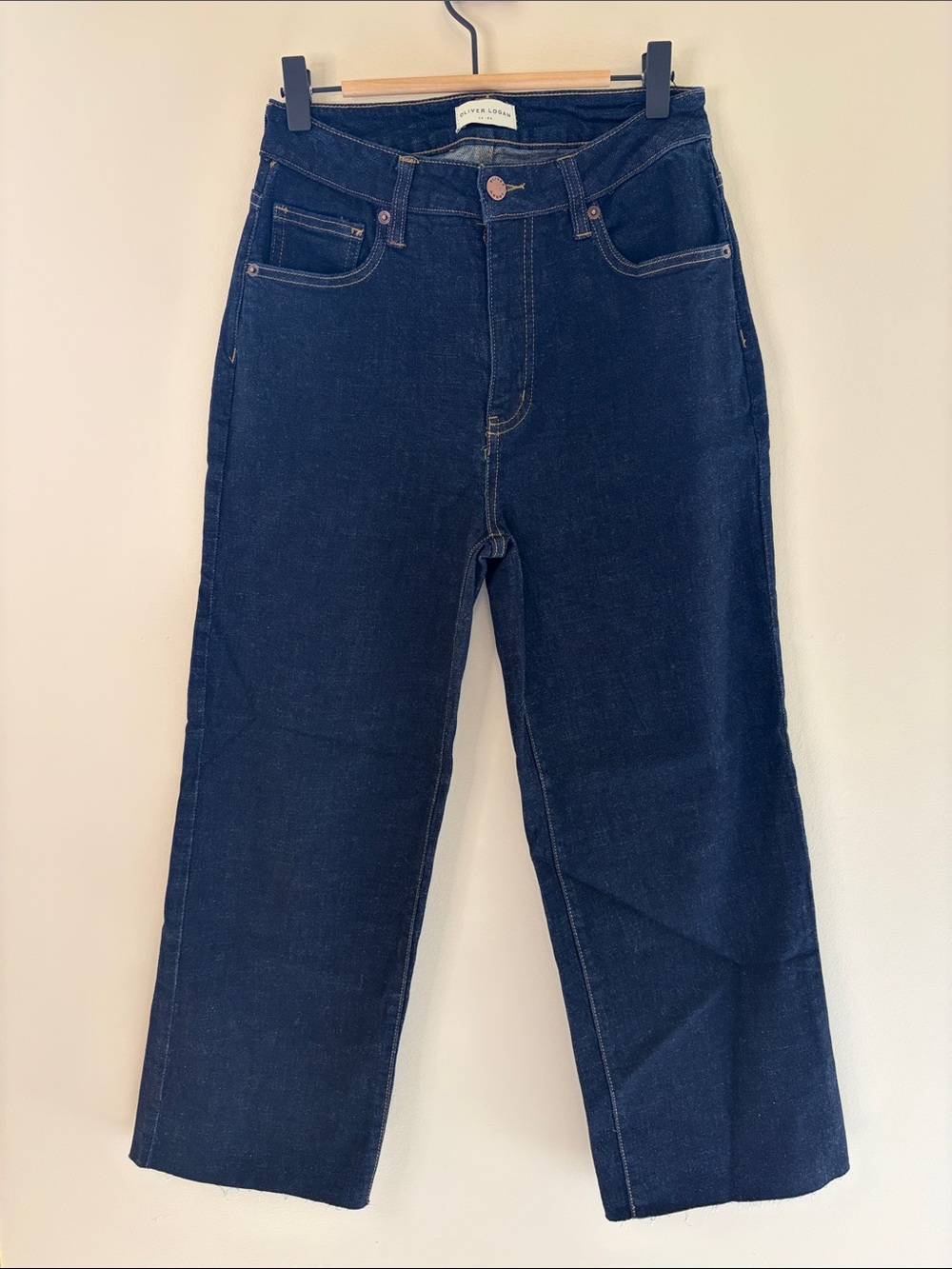 Oliver Logan Aberdeen Wide Leg Crop Jeans Size 26 Dark Indigo Blue Rinse Wash